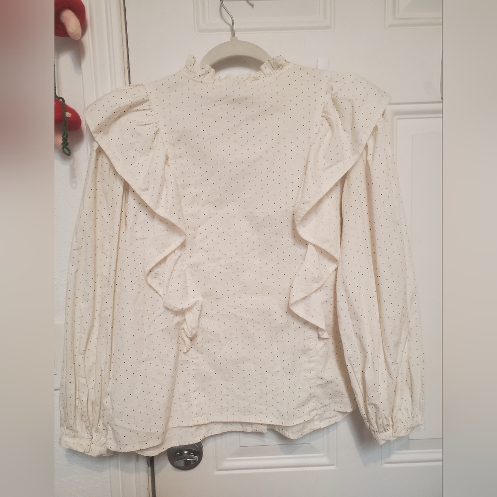 Polka Dot Ruffle Button Down Top - Picture 8 of 9
